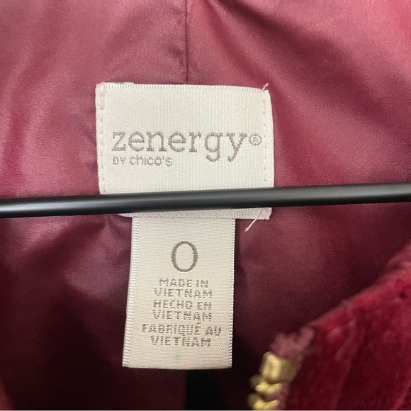 Chico's Zenergy Velvet Trim Jacket Size 0 Long Sleeve Zipper Front Open Front - Picture 10 of 11